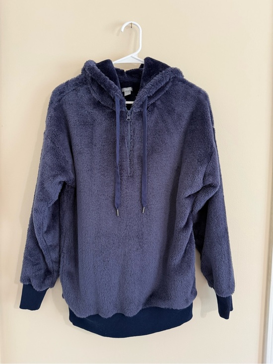 aerie Jackets & Blazers - AERIE Super Soft Faux Fur 1/4 Zip Hoodie Deep Purple Sweatshirt Women’s Small
